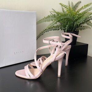 LEITH Ava Blush Patent Faux Leather Wrap Around Open Toe Heel